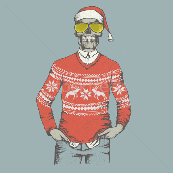 Wektora czaszki ilustracja christmas sweter Zdjęcia stock © leedsn