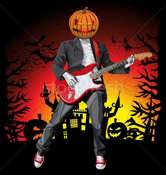 Vektor Halloween scary punk Mann Gitarre Stock foto © leedsn