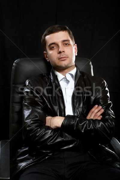 Masculina cuero chaqueta de cuero silla ley policía Foto stock © leedsn