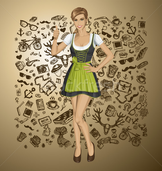 Vector Cute Woman In Drindl On Oktoberfest Stock photo © leedsn