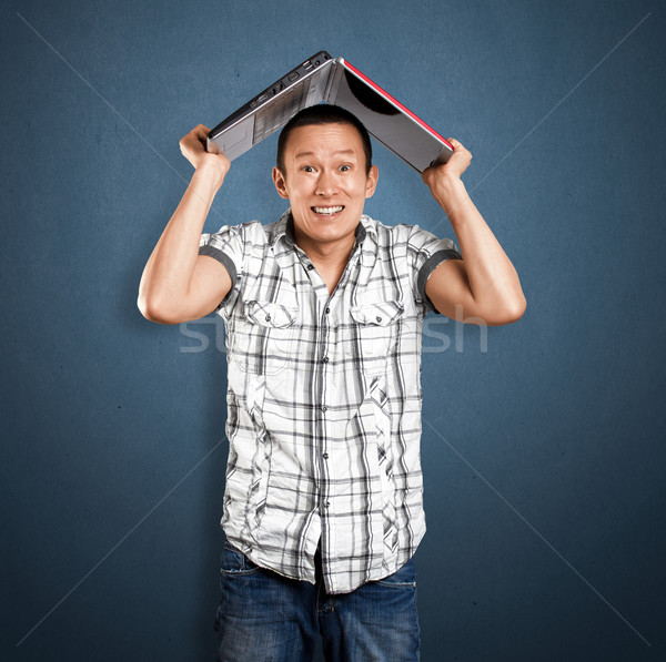 Adam dizüstü bilgisayar Asya eller mutlu çalışmak Stok fotoğraf © leedsn