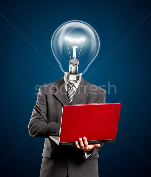 [[stock_photo]]: Affaires · lampe · tête · idée · homme · portable