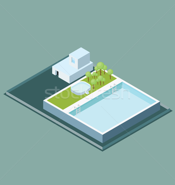 Vector 3d Flat Isometric Roof With Water Pool Stock photo © leedsn