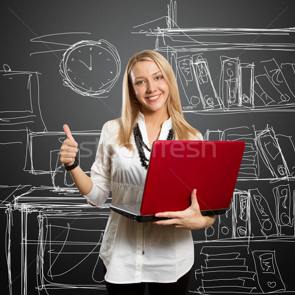 Foto stock: Femenino · portátil · así · mujer · de · negocios · rojo · ordenador