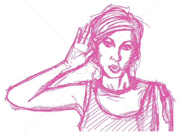 Sketch woman overhearing something Stock photo © leedsn