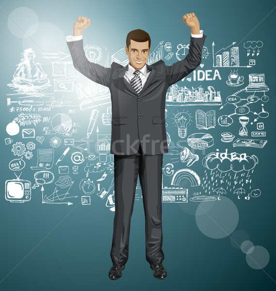 Vektor üzletember kezek magasban boldog ünnepel győzelem Stock fotó © leedsn