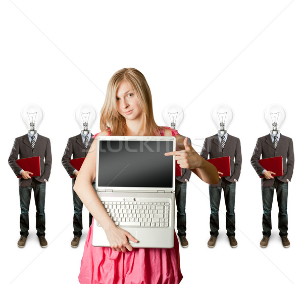 Vrouw lamp hoofd laptop Rood Stockfoto © leedsn