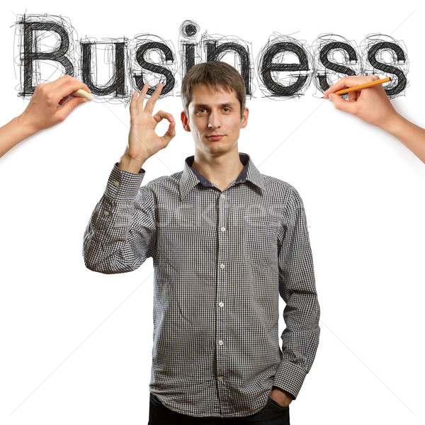 Zdjęcia stock: Szkic · słowo · działalności · biznesmen · biuro · szczęśliwy