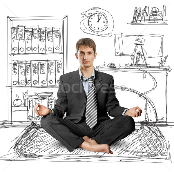 Foto stock: Empresário · lótus · pose · meditando · escritório · negócio