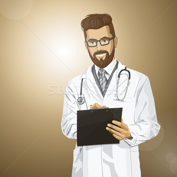 Vector Hipster Doctor Man With Clipboard Stock photo © leedsn
