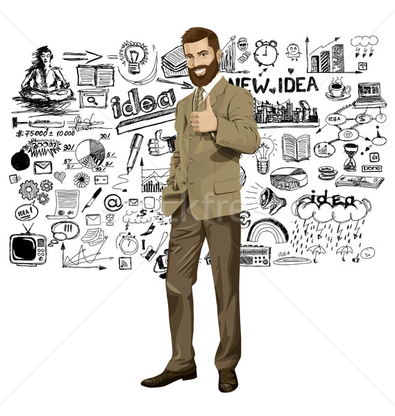 Vector Business Man With Beard Shows Well Done Stock photo © leedsn