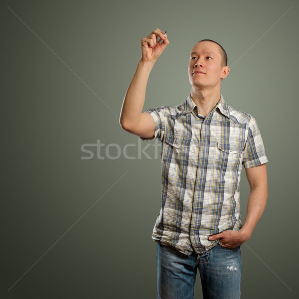 asian male with sketch signs of dollar and euro Stock photo © leedsn