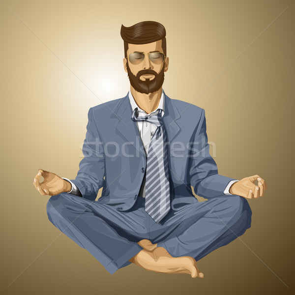 Vektor hipszter üzletember lótusz póz meditál Stock fotó © leedsn