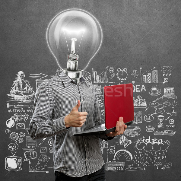 Lamp Head Man With Laptop In His Hands Well Done Stock photo © leedsn