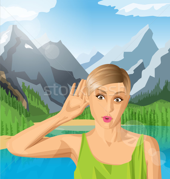 Vector woman overhearing something Stock photo © leedsn