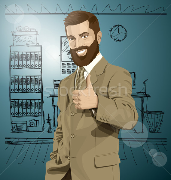 Vector Business Man With Beard Shows Well Done Stock photo © leedsn