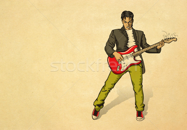Punk man gitaar beige oud papier muziek Stockfoto © leedsn