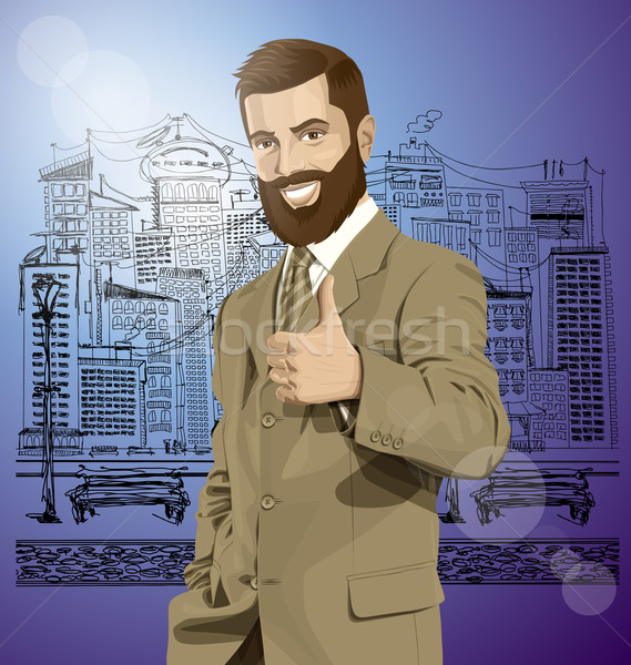 Stock photo: Vector Business Man With Beard Shows Well Done