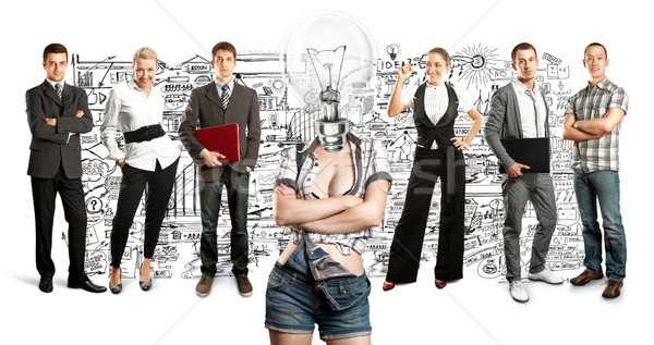 Business team lamp hoofd idee verschillend achtergronden Stockfoto © leedsn