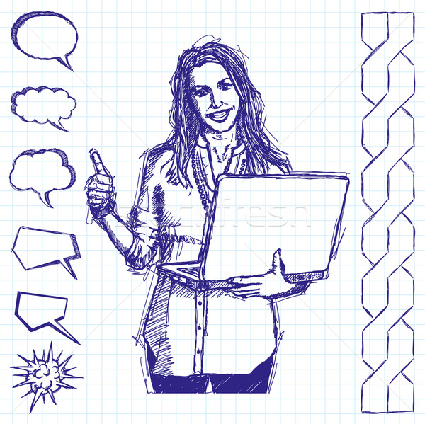 Sketch Female With Laptop Shows Well Done Stock photo © leedsn