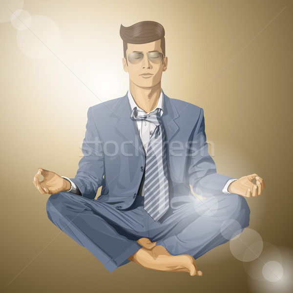 Vector Hipster Businessman in Lotus Pose Meditating Stock photo © leedsn