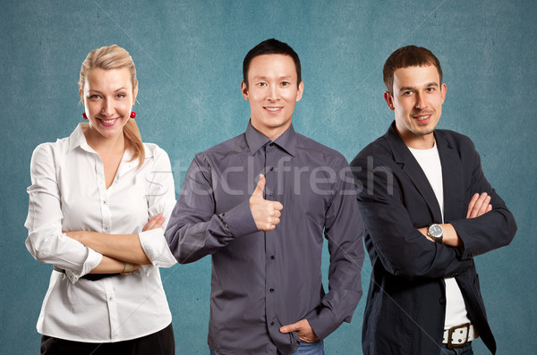 Teamwork and Business Man Shows Well Done Stock photo © leedsn