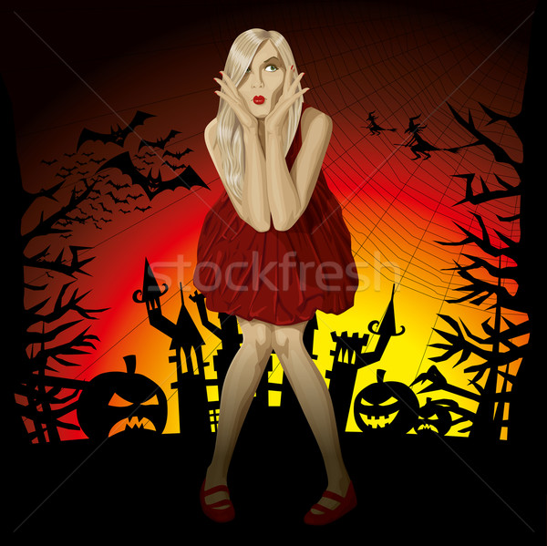 Vektor halloween ijesztő nő halloween tök arc Stock fotó © leedsn
