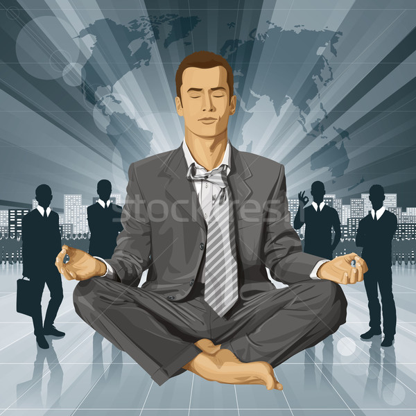 Vetor empresário lótus pose meditando relaxar Foto stock © leedsn