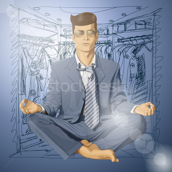 Vector Hipster Businessman in Lotus Pose Meditating Stock photo © leedsn