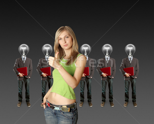 Stockfoto: Vrouw · lamp · hoofd · laptop · Rood