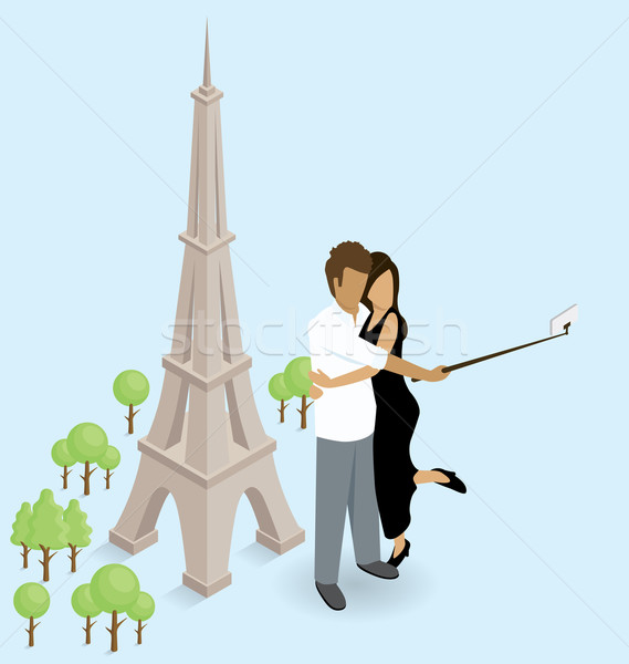 Couple Making Selfie Near The Eiffel Tower in Paris Stock photo © leedsn