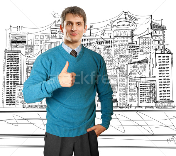 man in blue shows well done Stock photo © leedsn