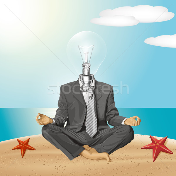 Vector Lamp Head Businessman in Lotus Pose Meditating Stock photo © leedsn