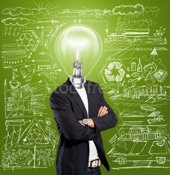 Lampe Kopf Geschäftsmann Idee Körper Hintergrund Stock foto © leedsn