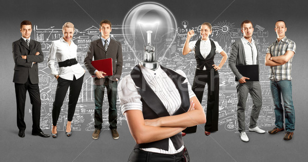 Stockfoto: Business · team · lamp · hoofd · idee · verschillend · achtergronden
