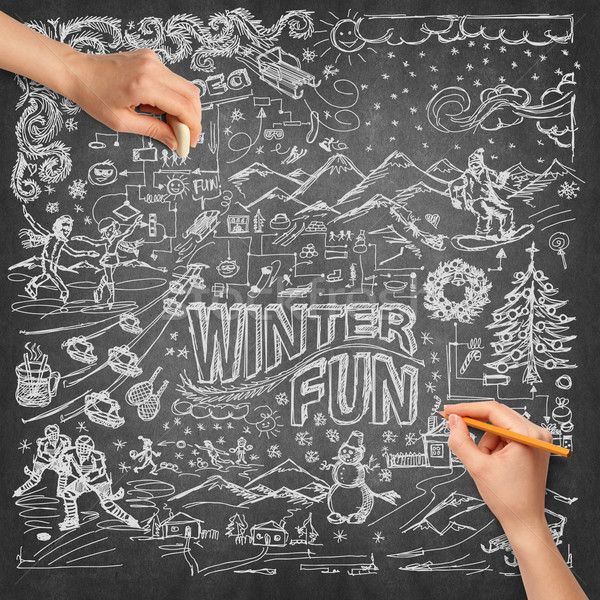Idee menselijke hand winter leuk schets potlood Stockfoto © leedsn