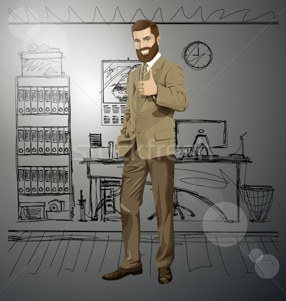 Vector Business Man With Beard Shows Well Done Stock photo © leedsn