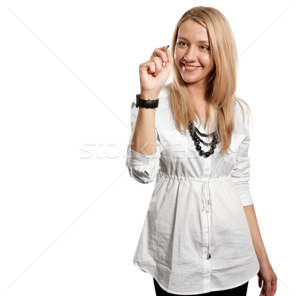 Zakenvrouw iets vrouwelijke vrouw pen zakenman Stockfoto © leedsn