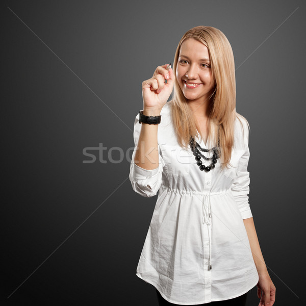 üzletasszony valami női nő toll üzletember Stock fotó © leedsn