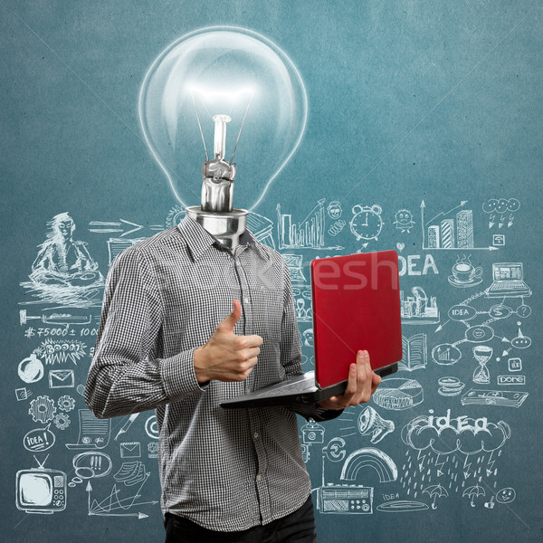 Lamp Head Man With Laptop In His Hands Well Done Stock photo © leedsn