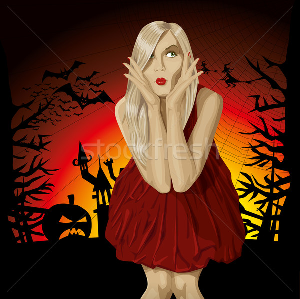 Vektor halloween ijesztő nő halloween tök arc Stock fotó © leedsn