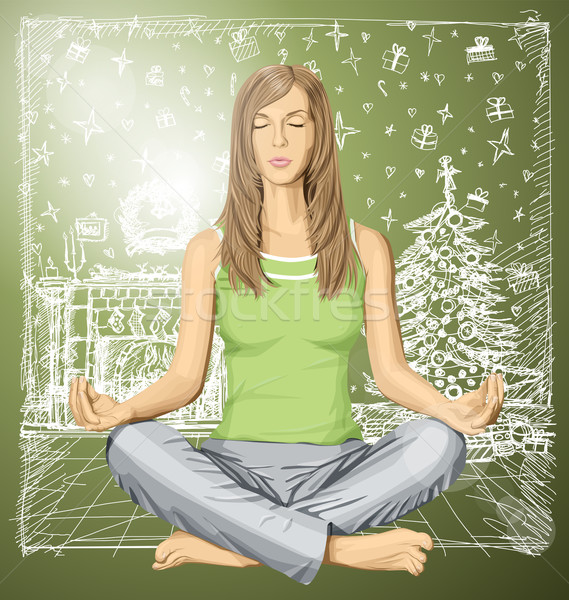 Vector woman meditating in lotus pose Stock photo © leedsn