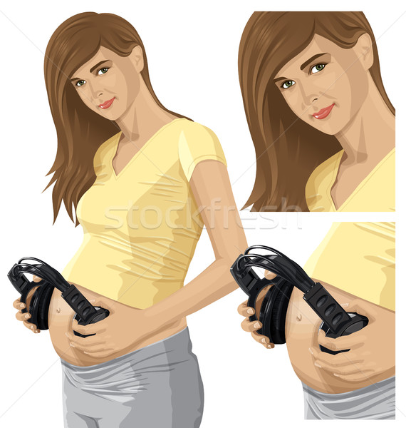Vector zwangere vrouw hoofdtelefoon baby luisteren Stockfoto © leedsn
