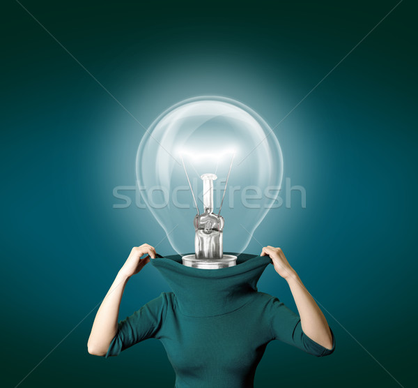 Stock foto: Glühbirne · Kopf · Frau · isoliert · unterschiedlich · Hintergrund