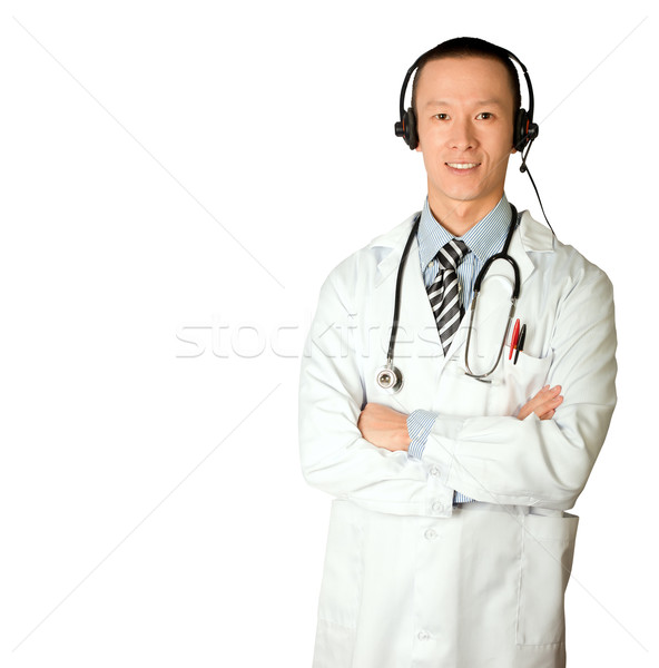 Stock foto: Arzt · Kopfhörer · asian · Laborkittel · Stethoskop · Gesundheit