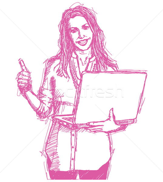 Sketch female with laptop shows well done Stock photo © leedsn