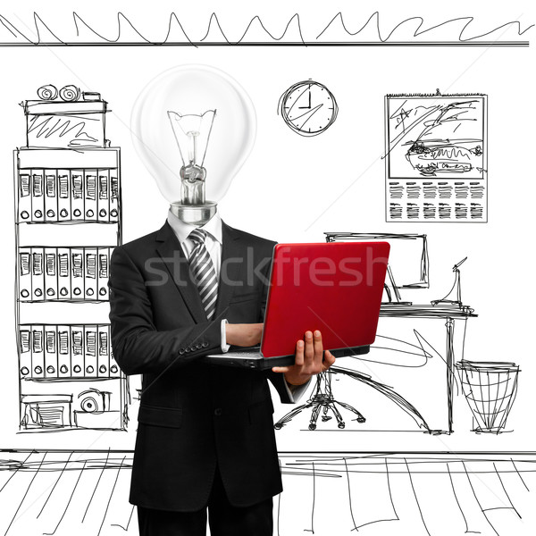 Stockfoto: Lamp · hoofd · zakenman · laptop · Rood · handen