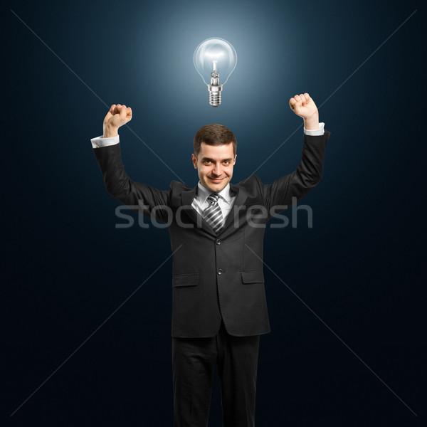 üzletember kezek magasban izgatott üzlet iroda munka Stock fotó © leedsn