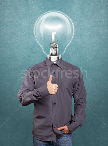 Hipster Lamp Head Man Shows Well Done Stock photo © leedsn