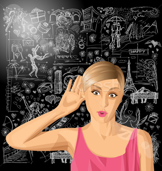 Vector woman overhearing something Stock photo © leedsn